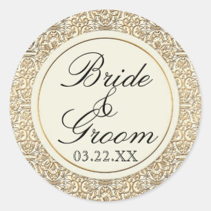 Adesivo Redondo Laço floral Dourado do damasco do falso de Nouvea