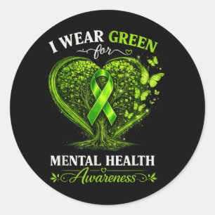Adesivo Redondo Laço Mental Verde Saúde Mental