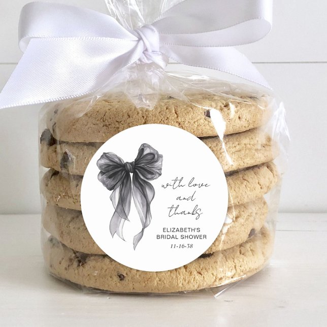 Adesivo Redondo Laço Preto Coquete de Noiva Obrigado(a) Chá de Pan (Criador carregado)