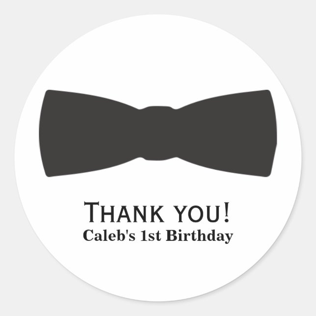 Adesivo Redondo Laço Preto e Branco Tuxedo Meninos Favor de Festa (Frente)