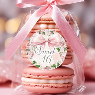 Adesivo Redondo Laço Rosa Coquete Floral Vintage Doce 16