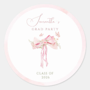 Adesivo Redondo Laço rosa coquette FLORAL graduação