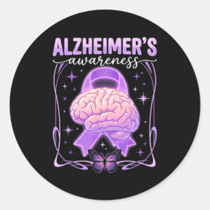 Adesivo Redondo Laço roxo cérebro borboleta alzheimer