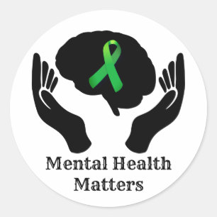 Adesivo Redondo Laço Verde e Conscientização da Saúde Mental