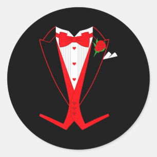 Adesivo Redondo Laço Vermelho de Tuxedo do Dia dos Namorados para