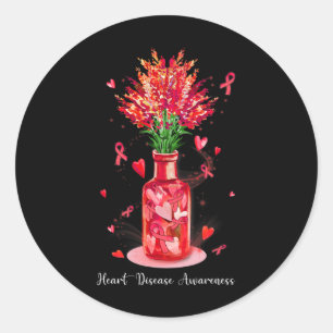 Adesivo Redondo Laço Vermelho Floral Apoia Conscientização sobre D