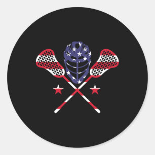 Adesivo Redondo Lacrosse American Flag 4 De Julho Lax Player