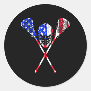 Adesivo Redondo Lacrosse American Flag Gift Design Lax Player Stic