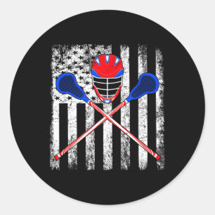 Adesivo Redondo Lacrosse American Flag Helmet Stick Lax for Men W