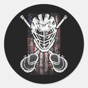 Adesivo Redondo Lacrosse American Flag Stick E Helmet Funny Gift