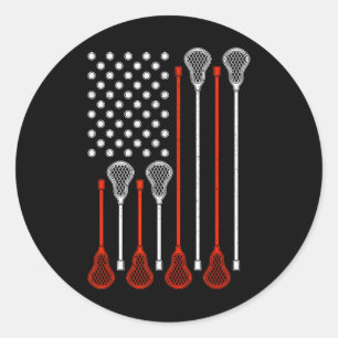 Adesivo Redondo Lacrosse American Flag - Usa Patriotic Lax