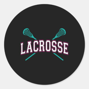 Adesivo Redondo Lacrosse Crosssed Sticks Lax Girly Teal Pink Head 