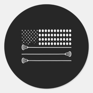 Adesivo Redondo Lacrosse Flag Usa - Jogador de Lax Engraçado