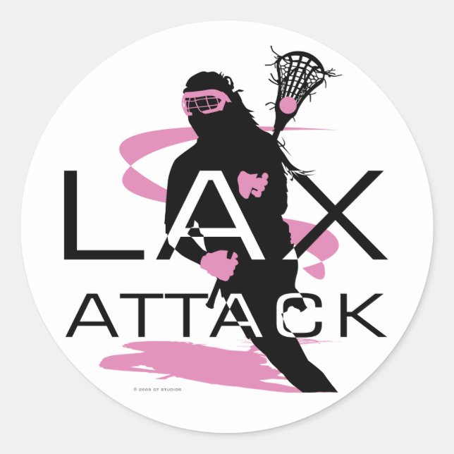 Adesivo Redondo Lacrosse Girls LAX Attack Pink (Frente)