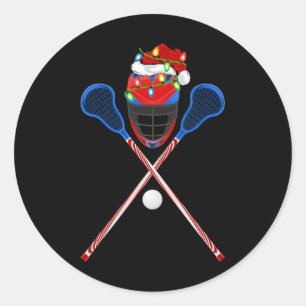 Adesivo Redondo Lacrosse Sports Lover Xmas Santa Hat Lacrosse Chri
