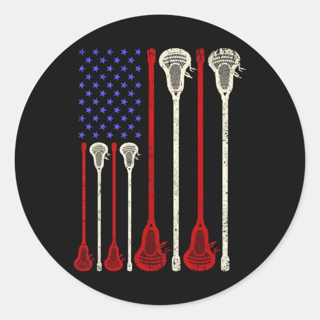 Adesivo Redondo Lacrosse Usa Flag American Lax Sticks (Frente)