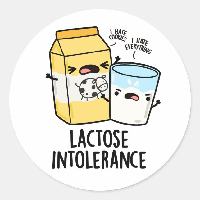 Adesivo Redondo Lactose Intolerância Engraçada Leite Pun (Frente)