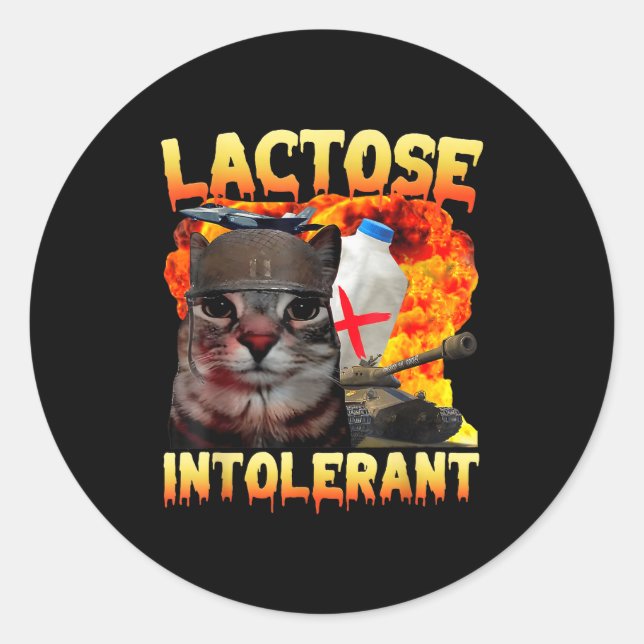 Adesivo Redondo Lactose Intolerant Silly Cat Meme Funny Saying Cat (Frente)