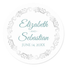 Lacy Silver Border Elegant Teal & White Weding