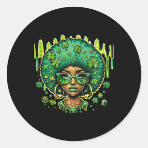 Adesivo Redondo Ladra africano-americana Leprechaun preta Dia de S