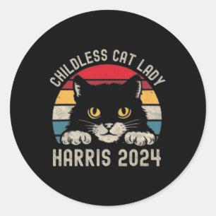 Adesivo Redondo Lady Gato Sem Fios Para Kamala Harris 2024 Retro B