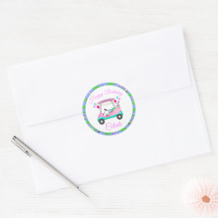 Adesivo Redondo Lady Golf Themed Happy Birday