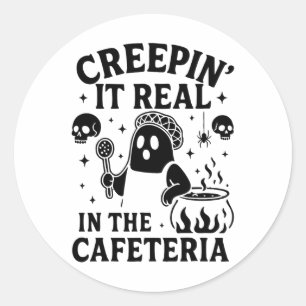 Adesivo Redondo "Lady Halloween Creepin" It Real School Café"