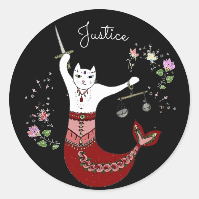 Adesivo Redondo Lady Justice mermaid cat (Frente)