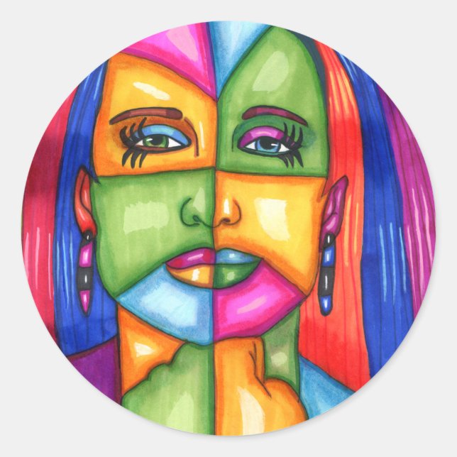 Adesivo Redondo Lady Of Stars Abstrato Woman Arte Original (Frente)