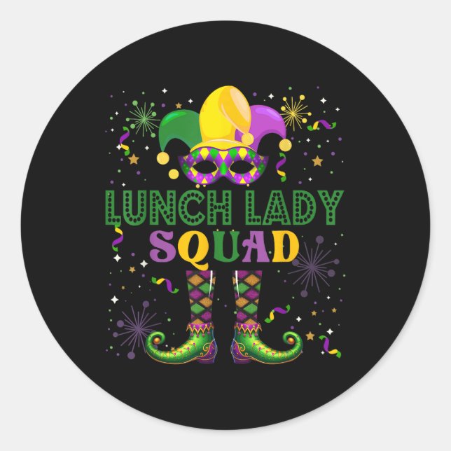Adesivo Redondo Lady Squad Mardi Gras Mascarou Equipe de Trabalho  (Frente)