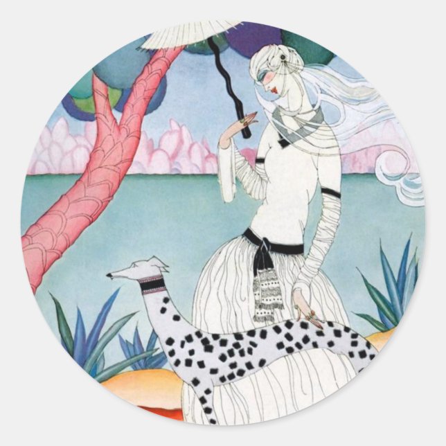 Adesivo Redondo Lady with Dalmatian Dog - Helen Dryden (Frente)