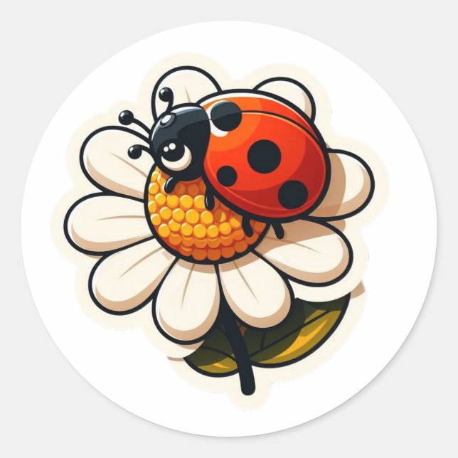Adesivo Redondo Ladybird em uma arte floral para crianças (Frente)