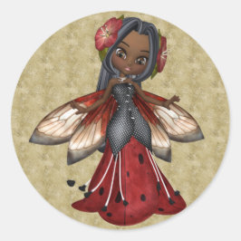 Adesivo Redondo Ladybug African American Faerie Party