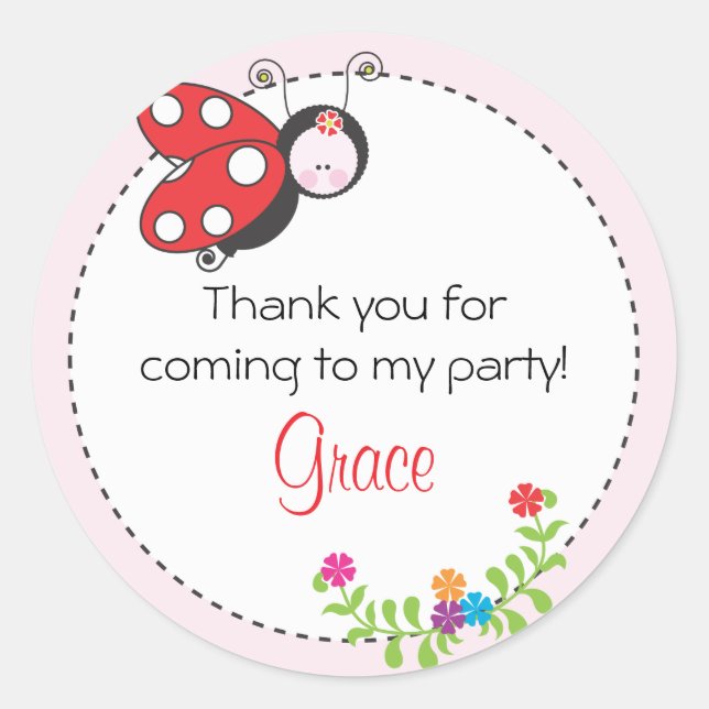 Adesivo Redondo Ladybug Birthday Favor Sticker (Frente)
