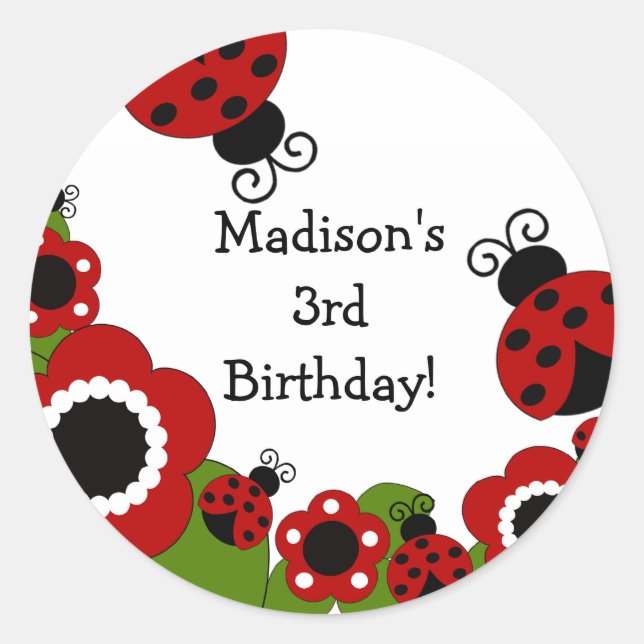 Adesivo Redondo Ladybug Birthday Sticker (Frente)