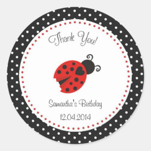 Adesivo Redondo Ladybug Birthday Sticker Red e Black Bolinhas