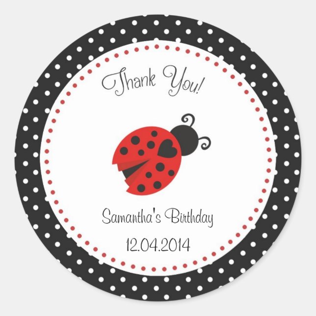 Adesivo Redondo Ladybug Birthday Sticker Red e Black Bolinhas (Frente)