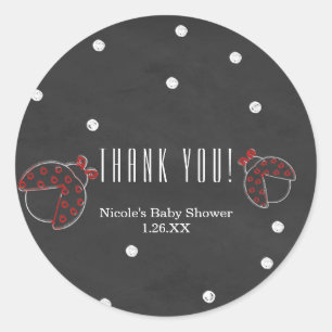 Adesivo Redondo Ladybug Chalkboard Dots Chalk Favor Stickers