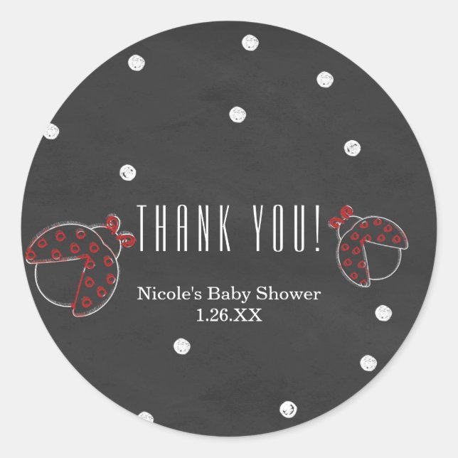 Adesivo Redondo Ladybug Chalkboard Dots Chalk Favor Stickers (Frente)