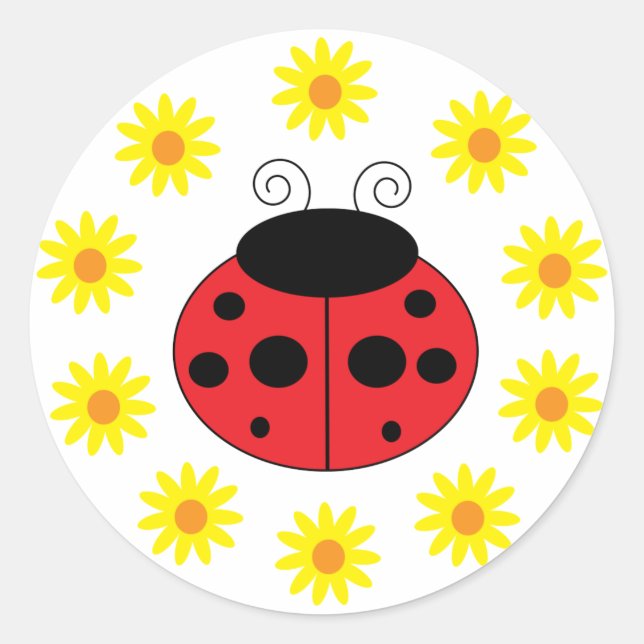 Adesivo Redondo Ladybug e Daisies Sticker (Frente)