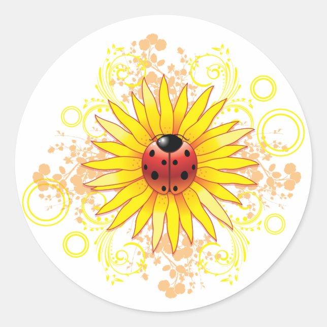 Adesivo Redondo Ladybug e Sunflower Sticker (Frente)