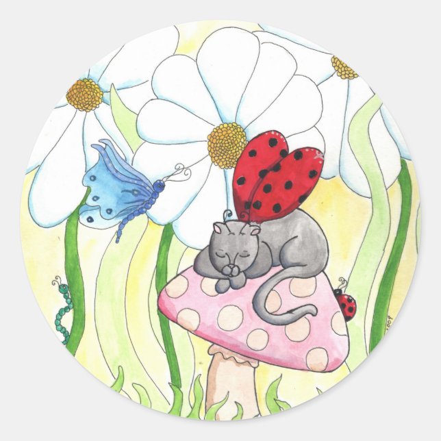 Adesivo Redondo Ladybug Fairy Cat (Frente)