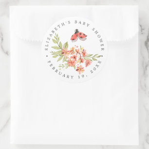 Adesivo Redondo Ladybug Floral   Favor do Chá de fraldas Primaver