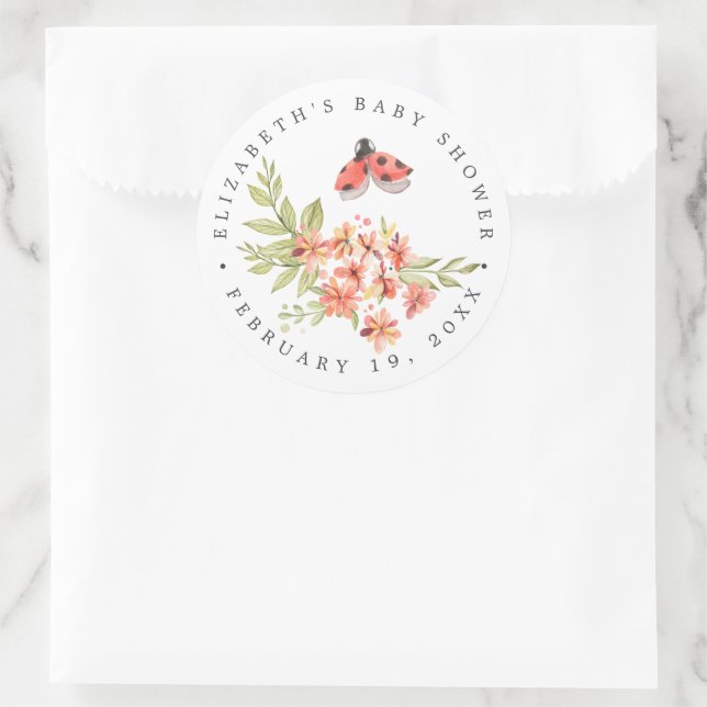Adesivo Redondo Ladybug Floral | Favor do Chá de fraldas Primavera (Bolsa)