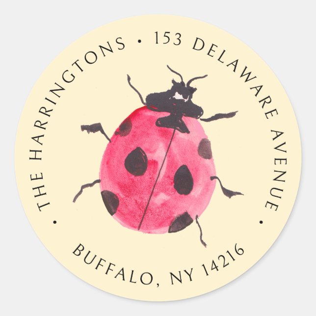 Adesivo Redondo Ladybug Hand-Drawn Buttercream Return Address (Frente)