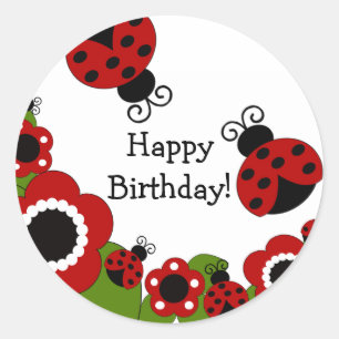Adesivo Redondo Ladybug Happy Birthday Sticker