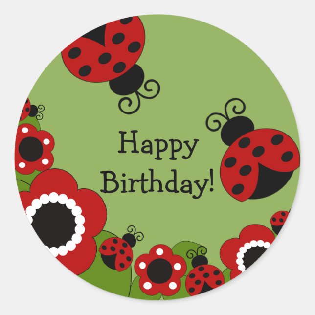Adesivo Redondo Ladybug Happy Birthday Sticker (Frente)