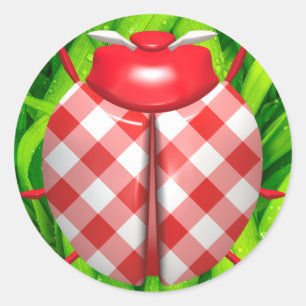 Adesivo Redondo Ladybug na grama gingham cheque bonito