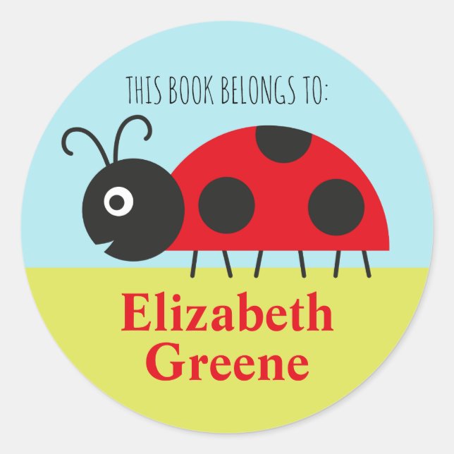 Adesivo Redondo Ladybug Name Label Round Sticker para Crianças (Frente)