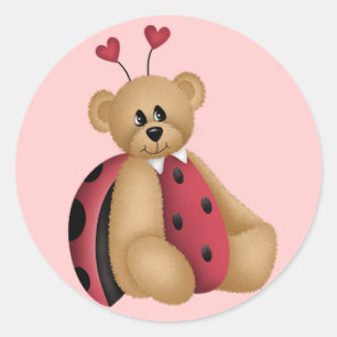 Adesivo Redondo Ladybug Teddy Bear Stickers